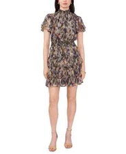 $79 NWT MSK Women's High Neck Smocked-Waist Flutter-Sleeve Tiered Dress Size XL