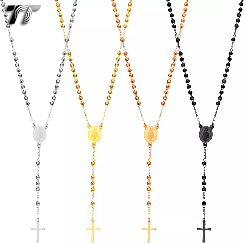 Stainless steel deals rosary necklace