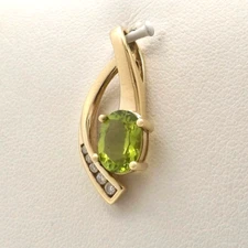 10k Gold Peridot Diamond Slide Charm Pendant August Birthstone New
