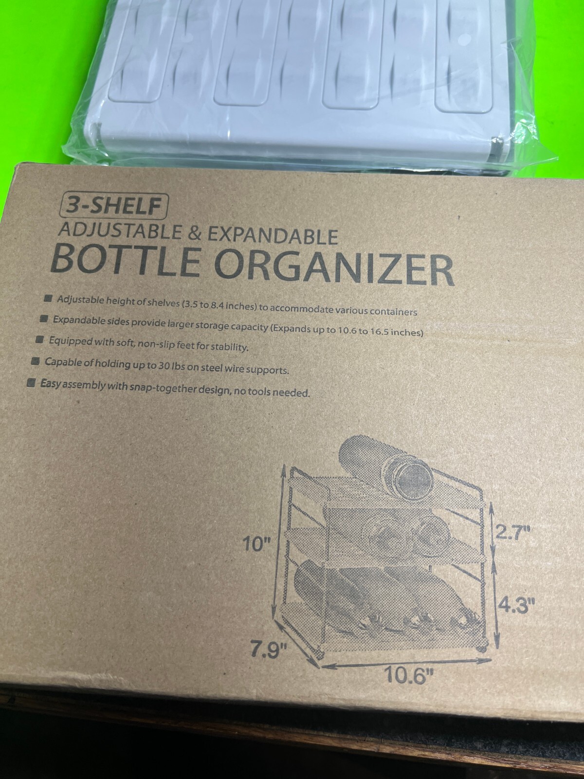 3 Shelf Bottle Organizer Adjustable Height Expandable Storage Easy to Assemble