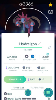 Pokémon Trade GO - Hydreigon Level 35 with legacy move for PVP Master League