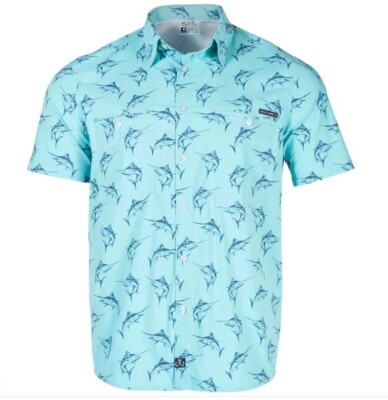 NWT Salt Life Mariners Performance Woven Fishing Shirt UV 30 Aqua M Live Salty 