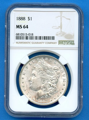 1888 P NGC MS64 Morgan Silver Dollar $1 US Mint Coin 1888-P MS-64 Blast White 