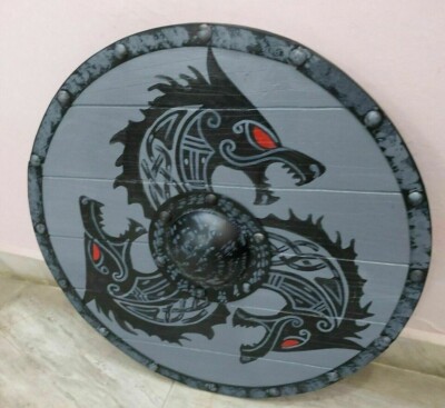 Viking Shield Knight Templar Medieval Eivor Valhalla Raven Authentic Battle worn