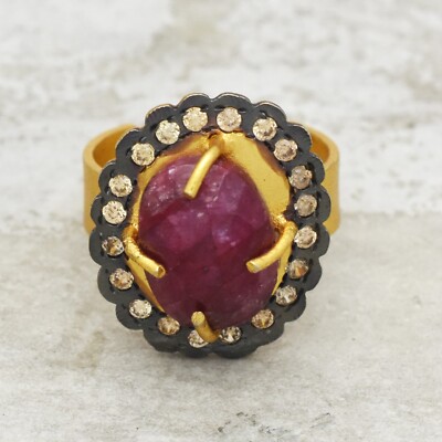 Ruby Cubic Zircon Wedding Ring Brass 22k Gold Plated, Black Rhodium  Jewelry