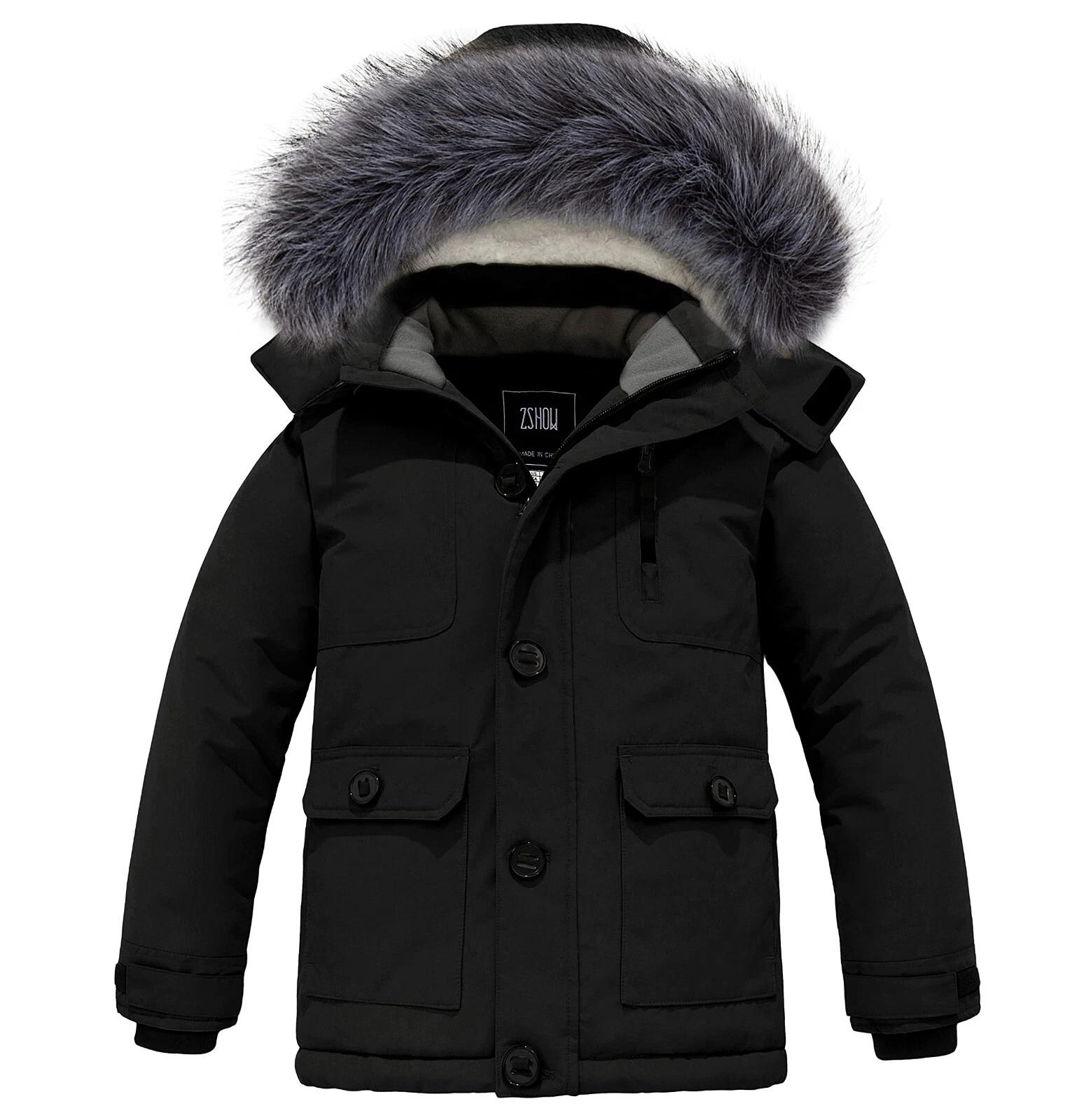 ZSHOW Boys' Winter Coat Warm Waterproof Puffer Jacket Thick Fleece Parka Hooded