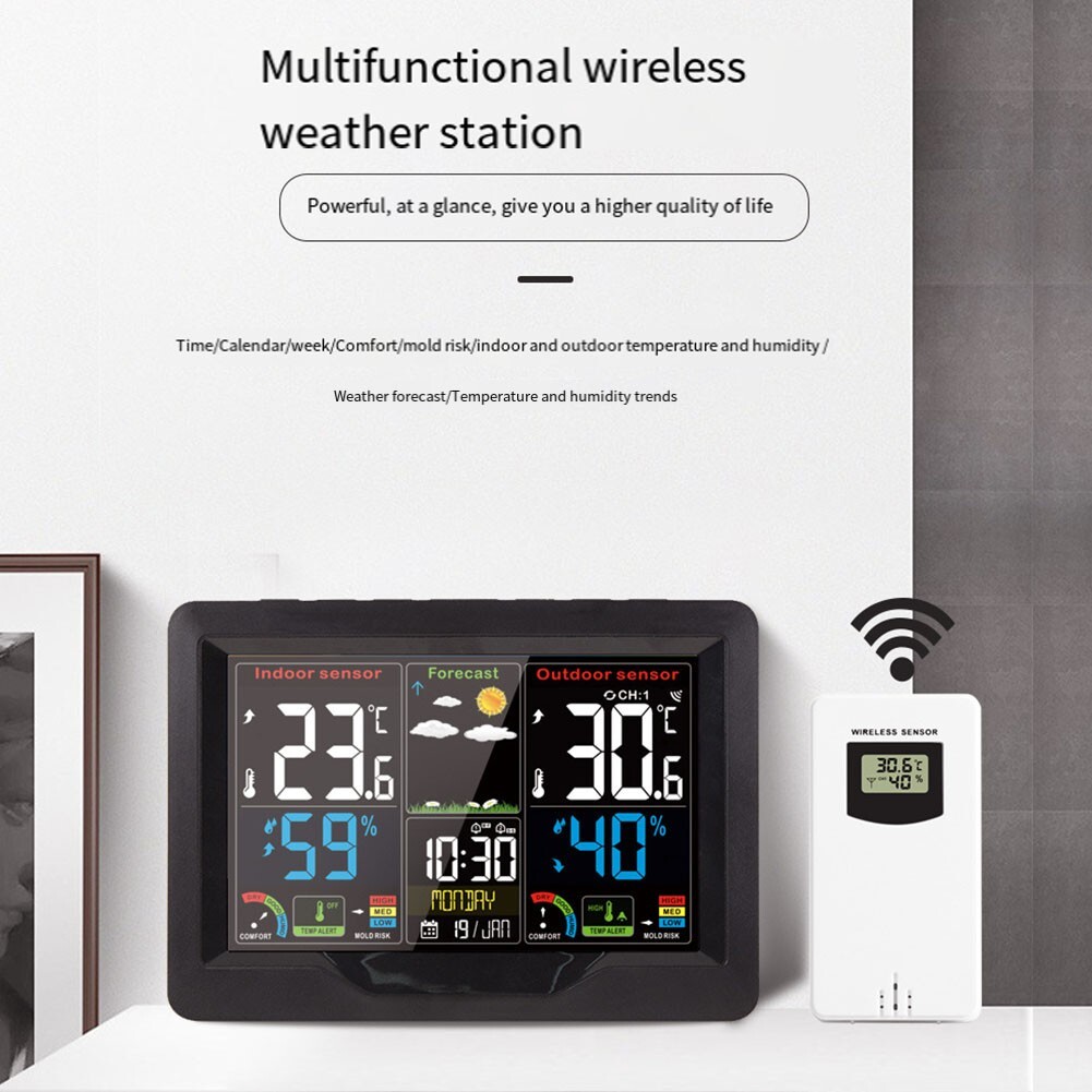 Accurate Weather Monitoring with 2 Remote Sensors Color Large Weather