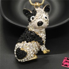 New Fashion Women Cute Black Bulldog Dog Puppy Crystal Pendant Chain Necklace