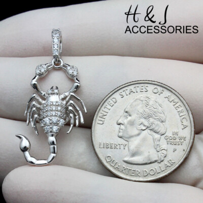 MEN WOMEN 925 STERLING SILVER ICY BLING CZ SILVER 3D SCORPION PENDANT*ASP311