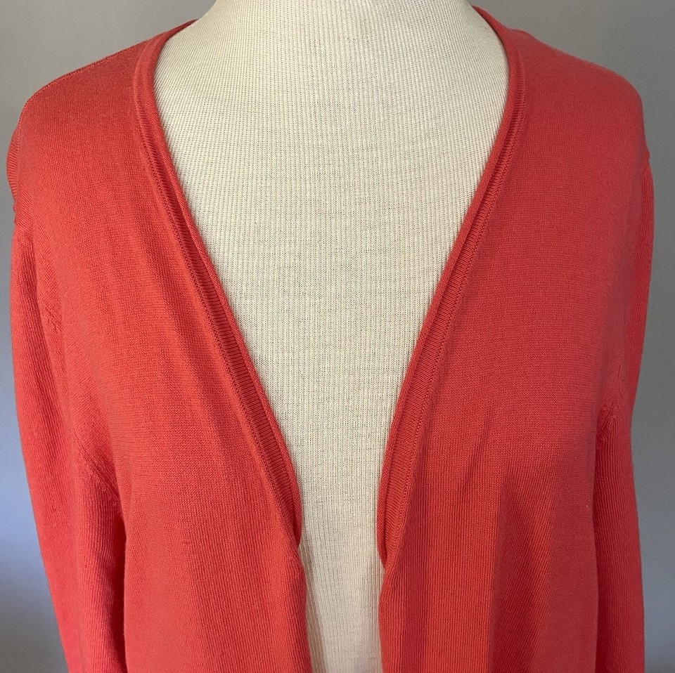 J. McLaughlin Sweater XL Coral Pink Cashmere Blend Cardigan Open Duster