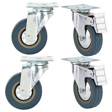 Set of 4 Heavy Duty 100mm Trollry Rubber Swivel Castor Wheel Caster Brake 600KG