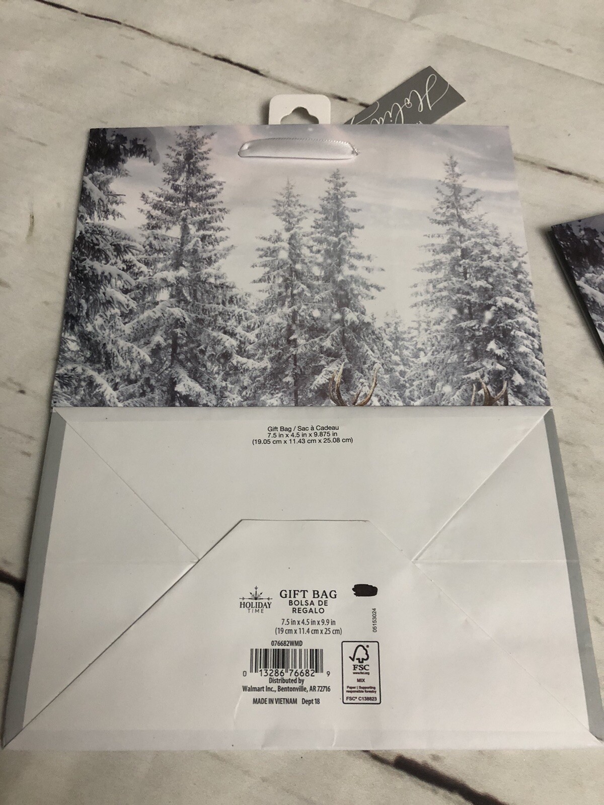 2 Christmas Deer Gift Bag With Gift Tag 7.5” X10” Glitter Same Design