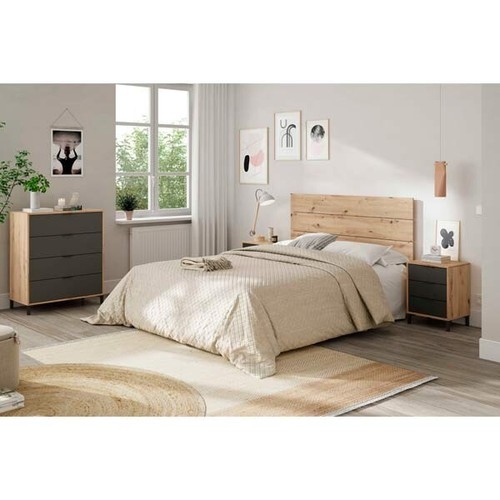 Cassettiera 4 Cassetti 94x78x40 Comodino Effetto Legno Rovere E Antracite Enzo - Foto 3 di 5