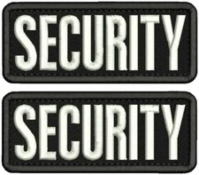SECURITY 2 EMBROIDERY PATCH 2X5 HOOK ON BACK WHITE ON BLACK
