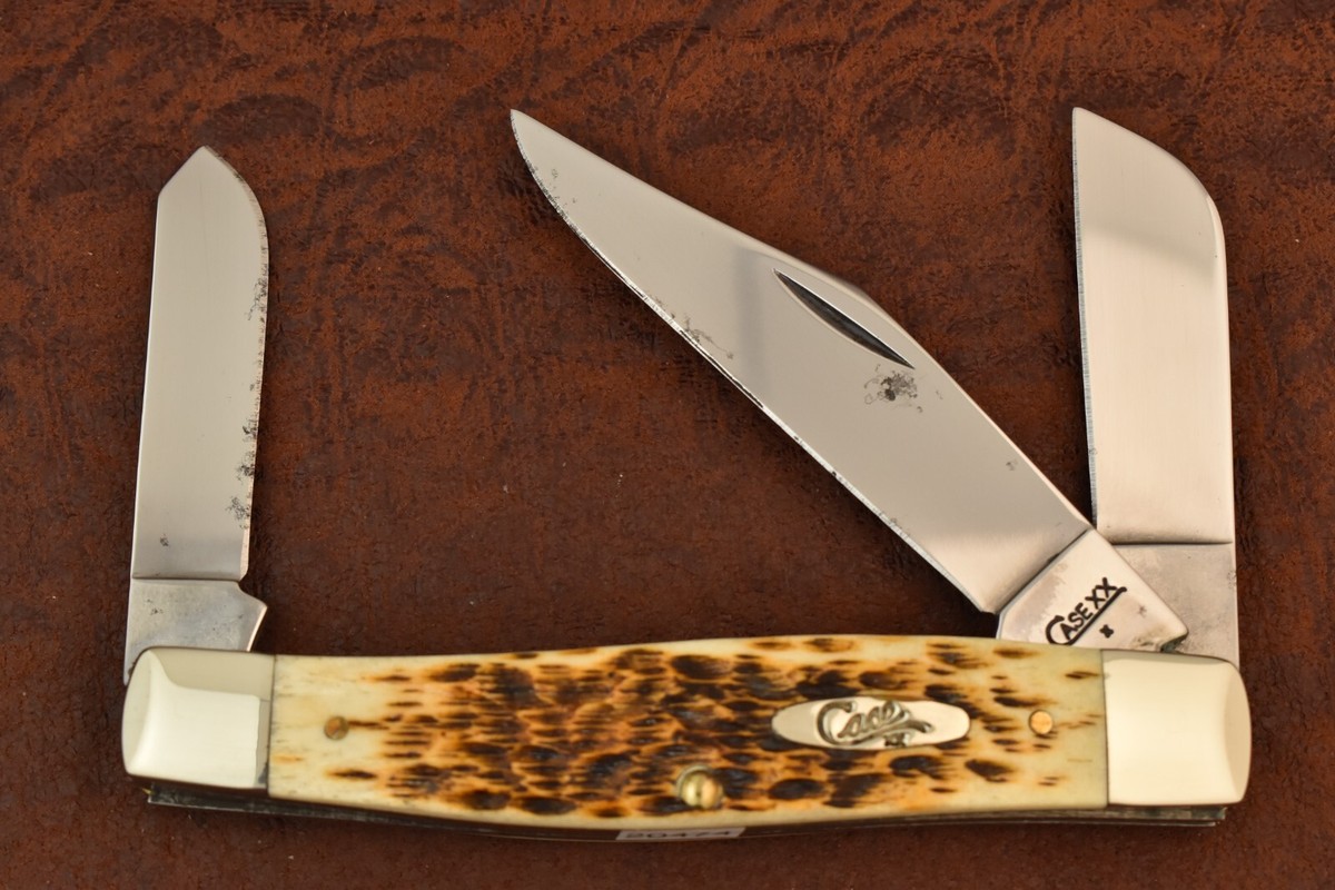 CASE XX USA 2009 AMBER JIGGED BONE JUMBO STOCKMAN KNIFE 6375 CV