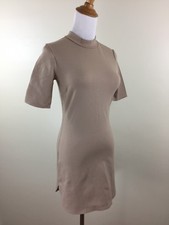 NWT FASHION NOVA Taupe/Beige KYLIE Mock Neck Stretch Mini Dress Womens sz Small