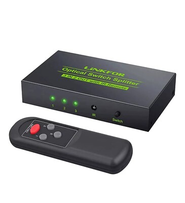 Digital Optical Toslink Splitter Switcher 2 in 3 out Audio Switch with Remote