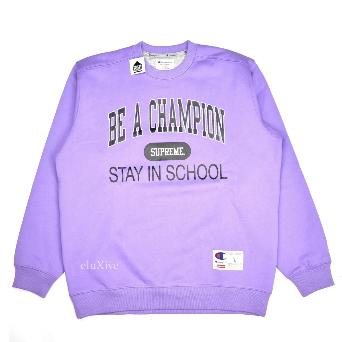 NWT Supreme Be a Champion School Logo Sweatshirt Purple L SS18 AUTHENTIC | eBay