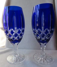 Ajka Arabella Cobalt Blue Cut To Clear Crystal Iced Tea Glasses Goblets - Lot  2