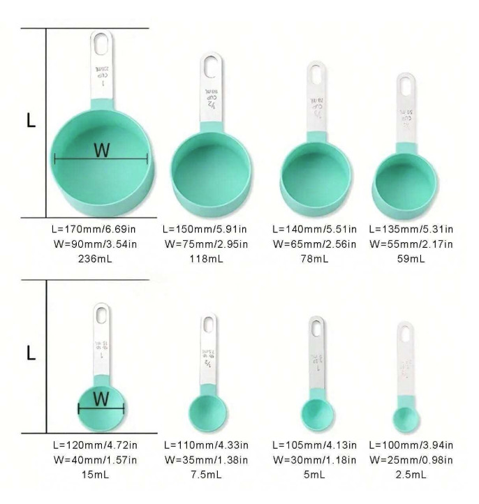 8 Pieces: Measuring Cups & Spoons Set – Stainless Steel Handle, Nesting Design