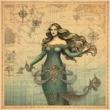 Vintage Mermaid Navigation Poster, Framed/Unframed/Digital Poster Wall Art Print