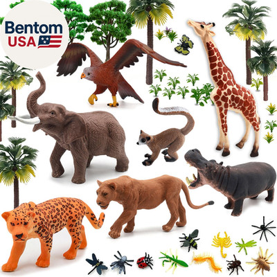 49Pcs Rainforest Figures, Model Scenery Kit, Jungle Animals Figures, Model Trees