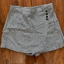 90s Vintage Stefano Gingham Skort Black White Check 32" Waist Cottagecore Preppy