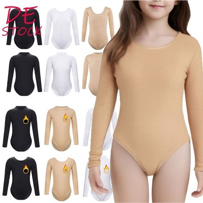 DE Mädchen Tanzbody Langarm Ballett Trikot Gymnastikbody Unterhemd Balkettanzug
