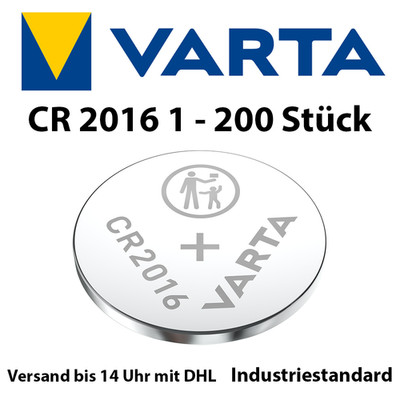 1x - 200x CR2016 Lithium Knopfzelle 3V CR 2016 VARTA lose Industriezellen