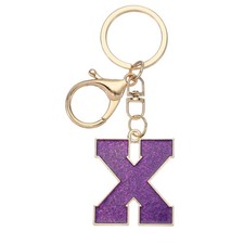 Initial Letter Keychain, Alphabet Letter Bag Charm Letter X, Purple