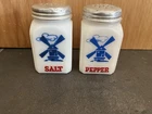 VTG Windmill Delft Dutch Milk Glass Hazel Atlas / Mckee Salt Pepper Shaker Set
