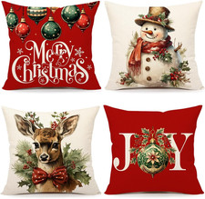 Christmas Pillow Covers 18X18 Set of 4 Red White Farmhouse Xmas Decorations Snow