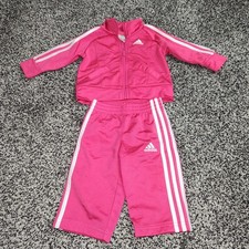 Adidas Baby Little Girl Track Suit Dark Hot Pink Size 6 Months, Pockets,Full Zip