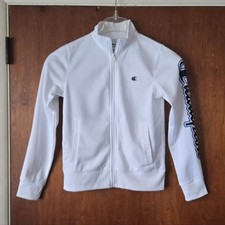 Champion White Zip-Up Jacket Youth Size Medium Excellent Condition