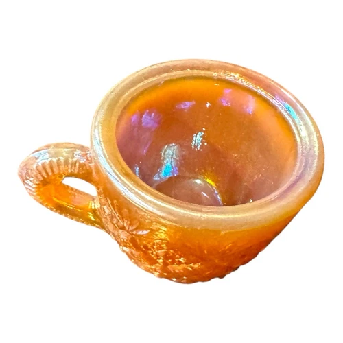 Vintage Thumbelina Marigold Carnival Glass Mini Cup Iridescent Novelty Curio