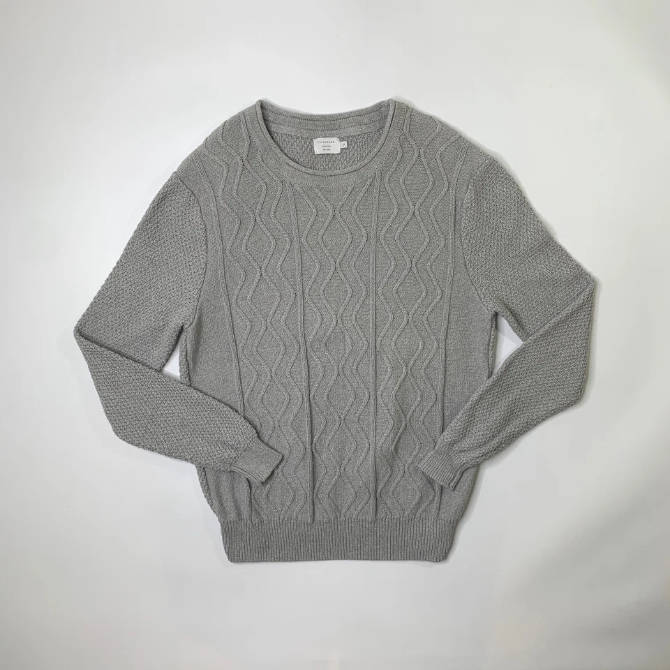 Suéter 7 Diamantes Hombre L Grande Gris Tejido con Cable Pesado Algodón Jersey Foto 2 de 4
