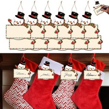 12 Pcs Christmas Stocking Name Tags Xmas Wooden Name Signs Snowman Stocking L...