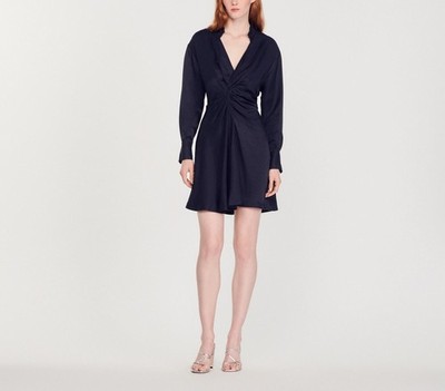 Sandro Women's Dress Mini Viscose Linen Navy Blue FR 40 / US 8 L SFPRO01105