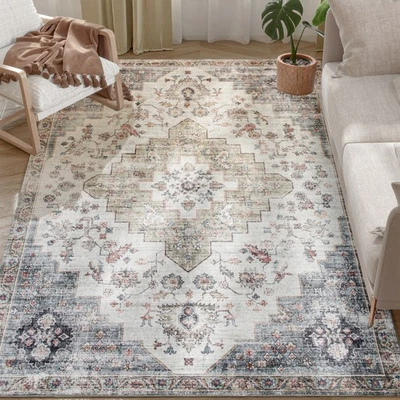 HOMCOM 5x7 Area Rug, Vintage Machine Washable Rug for Bedroom, Brown and Green