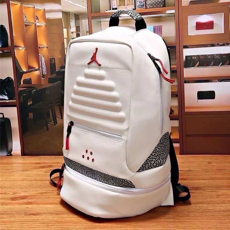 Nike Air Jordan 3 White Cement Grey Red Basketball Backpack-image