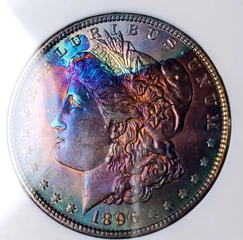 1896-P $1 Morgan Silver Dollar MS65 Incredible Colorful Toning