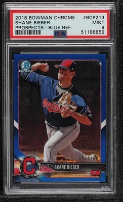 2018 Bowman Chrome Prospects Blue Refractor 68/150 Shane Bieber Rookie RC 12sq