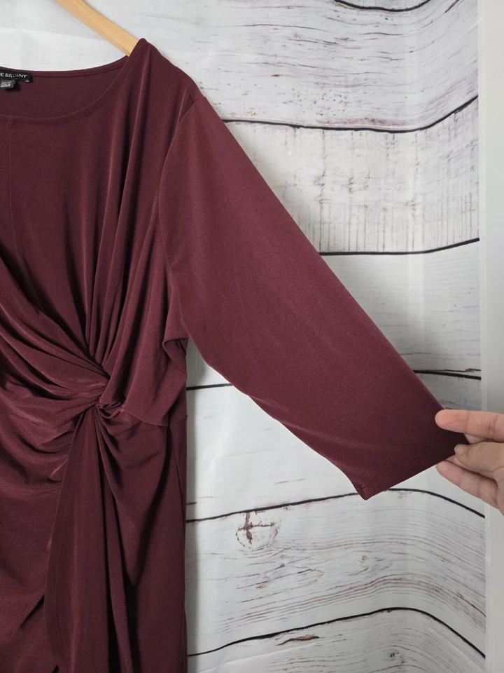 Vestido para mujer Lane Bryant talla 22/24 granate acanalado nudo delantero manga larga elástico Foto 4 de 4