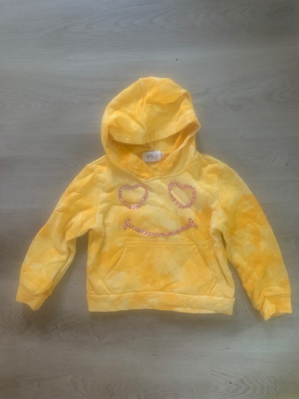 Lola and the Boys rhinestone smiley face hoodie size 4 yellow tie dye pink