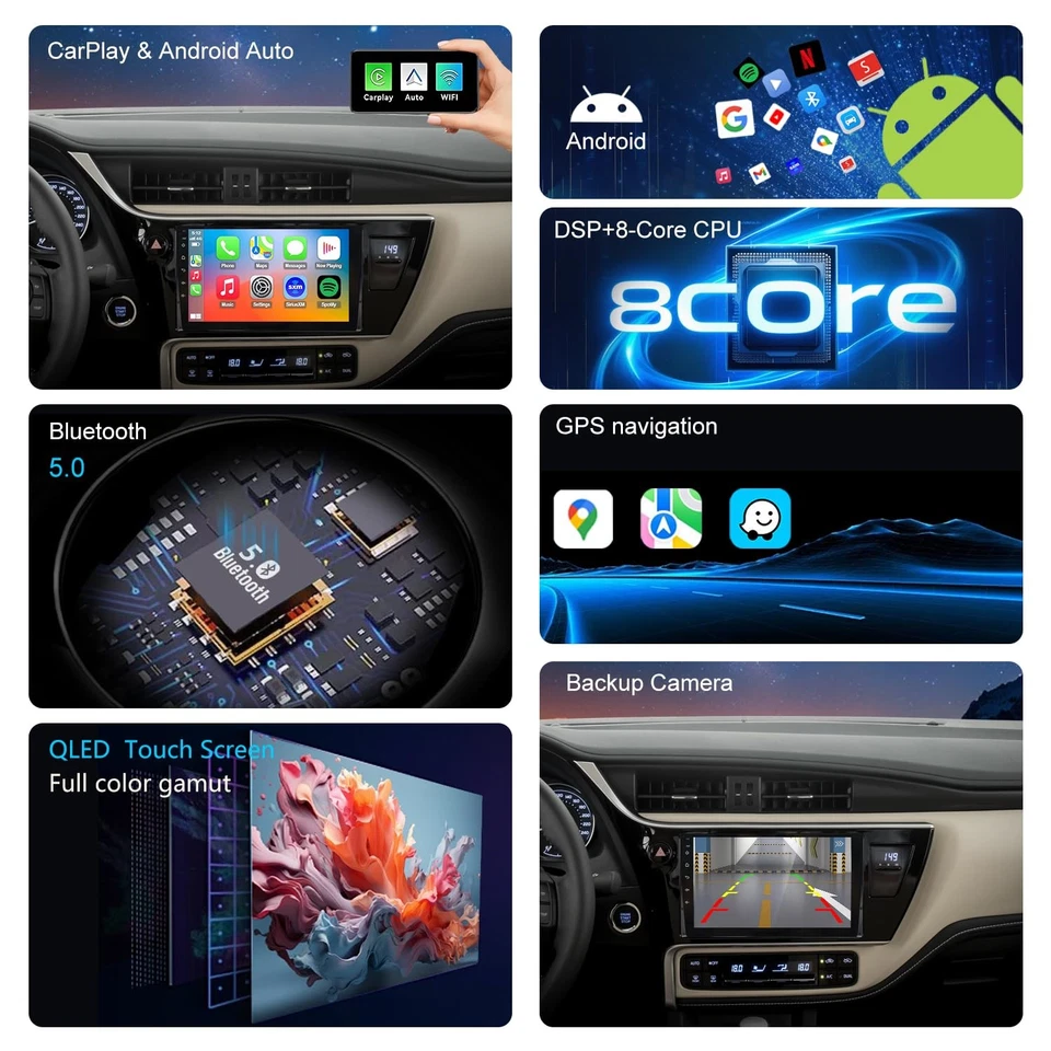 Pantalla táctil QLED de 9" estéreo inalámbrico Carplay para Toyota Corolla 2017-2019 Foto 4 de 4