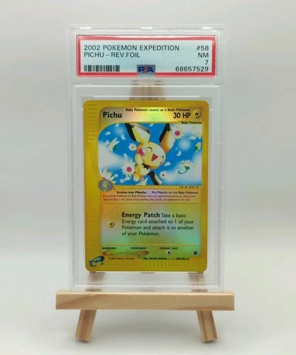 PICHU #58 - REVERSE FOIL 2002 POKEMON EXPEDITION - PSA 7