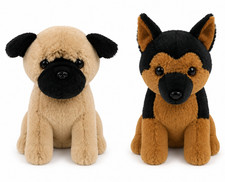 (Juego de 2) Juguete de peluche suave de 7" adorable cargino sentado y pastor alemán