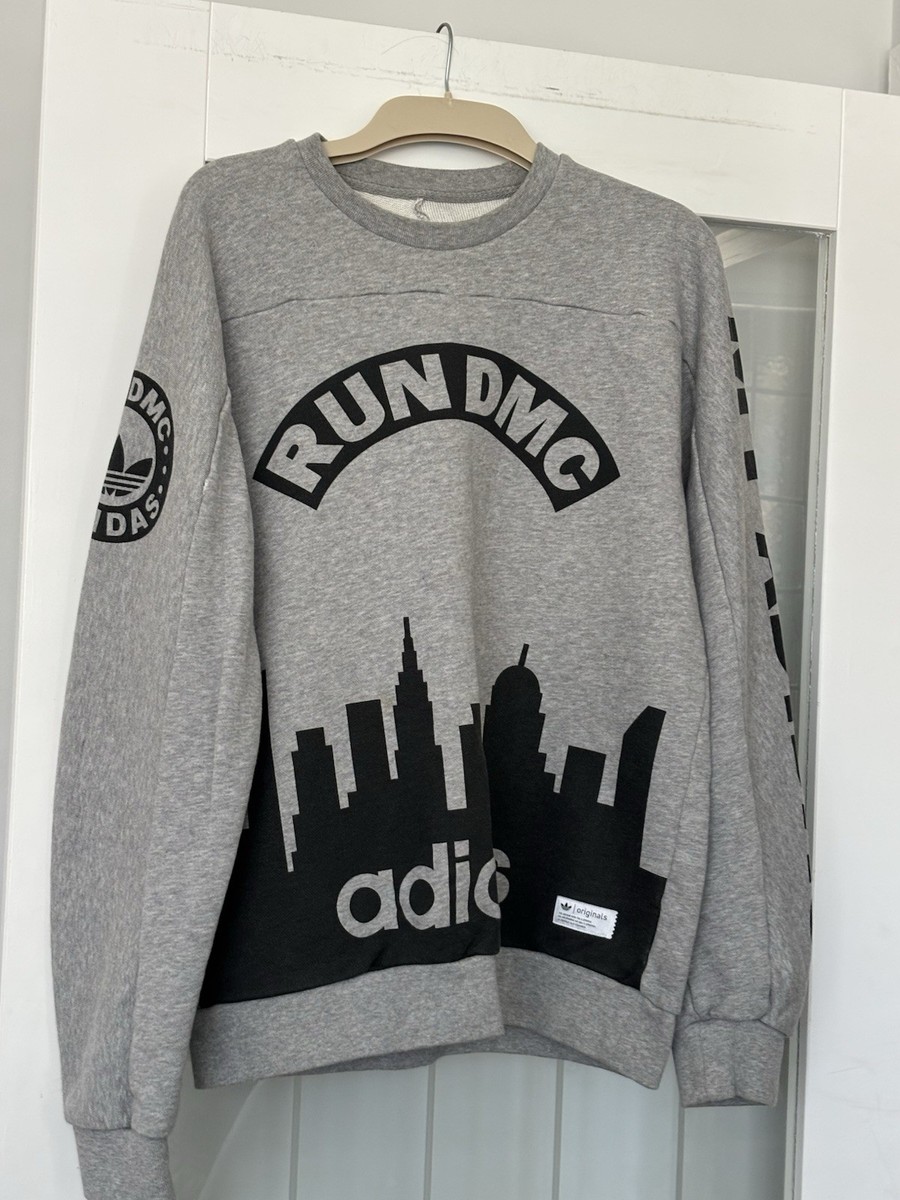 80's adidas RUN DMC コラボ スウェット 銀タグ　ヒップホップ adidas run dmc sweatshirt Grey and Black Logo size small 1982 logo