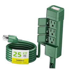  25ft Outdoor Extension Cord Waterproof with Power Stake, 6 Outlets Power 