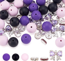 65Pcs 15Mm Silicone Beads for Beadable Pens Purple Silicone Focal Beads with Spa